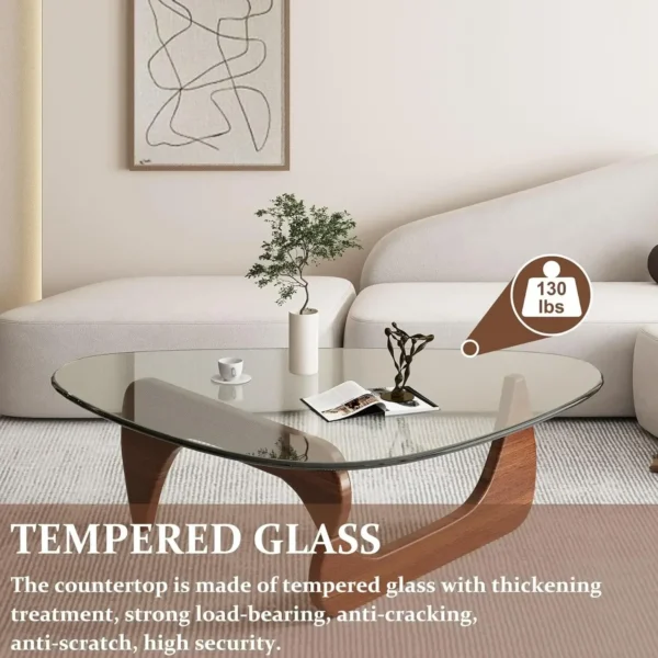 Coffee Tables for Living Room - Triangle Glass Coffee Table with Wooden Base Mid-Century Modern Abstract End Table - Image 3