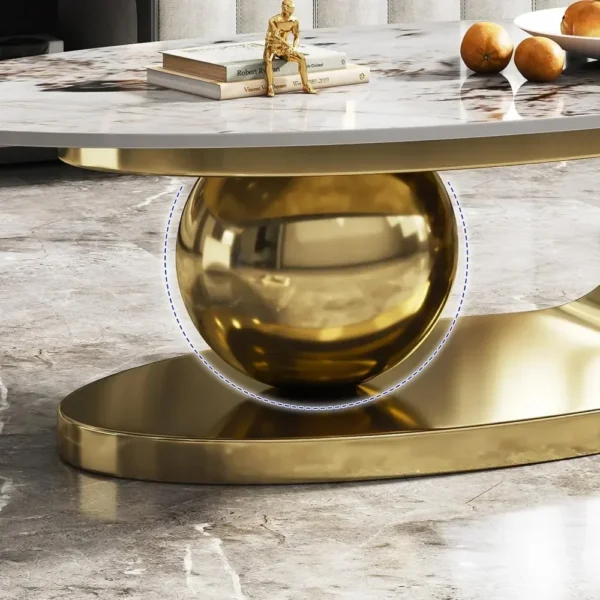 Modern Oval Stone Coffee Table with Abstract Gold Metal Base - Perfect Centerpiece for Stylish Living Rooms-Gold,51"Lx28Wx16.5H - Image 6