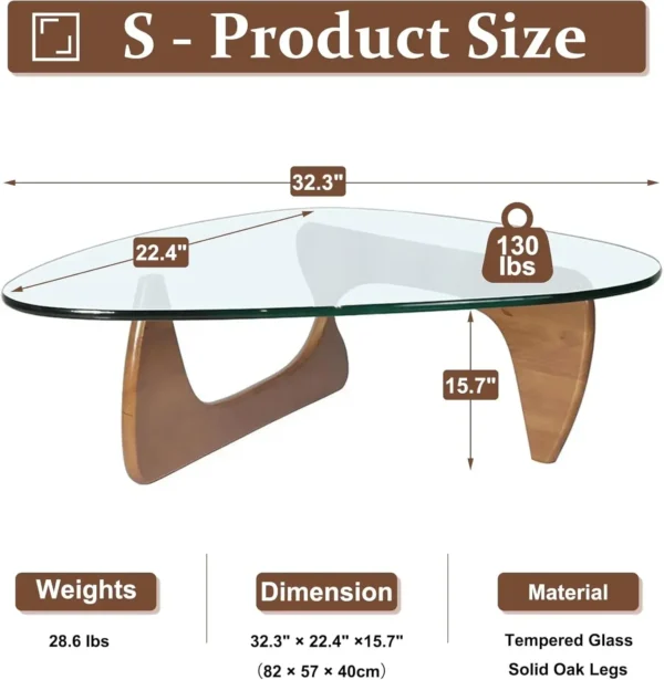 Coffee Tables for Living Room - Triangle Glass Coffee Table with Wooden Base Mid-Century Modern Abstract End Table - Image 2